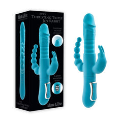 Adam & Eve EVES THRUSTING TRIPLE JOY RABBIT - Teal 25 cm USB Rechargeable Thrusting Rabbit Vibe with Anal Tickler at NZ & Australia’s Mega Adult Toy Store