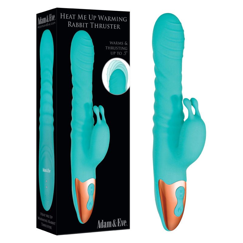 Adam & Eve HEAT ME UP Warming Rabbit Thruster - Teal 23.6 cm USB Rechargeable Warming Rabbit Vibrator at NZ & Australia’s Mega Adult Toy Store