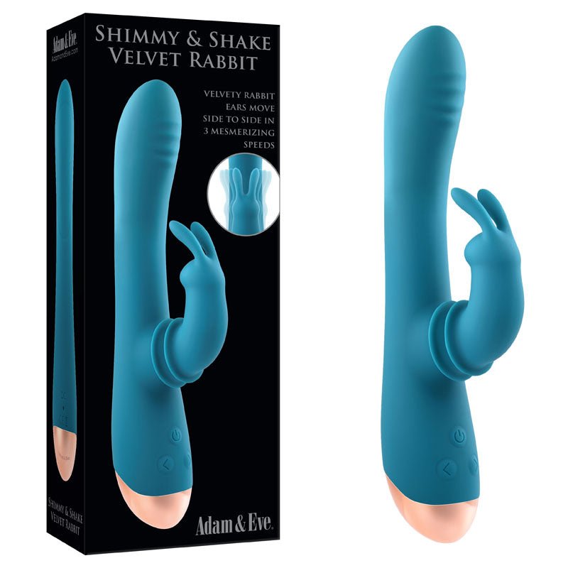 Adam & Eve SHIMMY & SHAKE VELVET RABBIT - 22.4 cm USB Rechargeable Rabbit Vibrator at NZ & Australia’s Mega Adult Toy Store