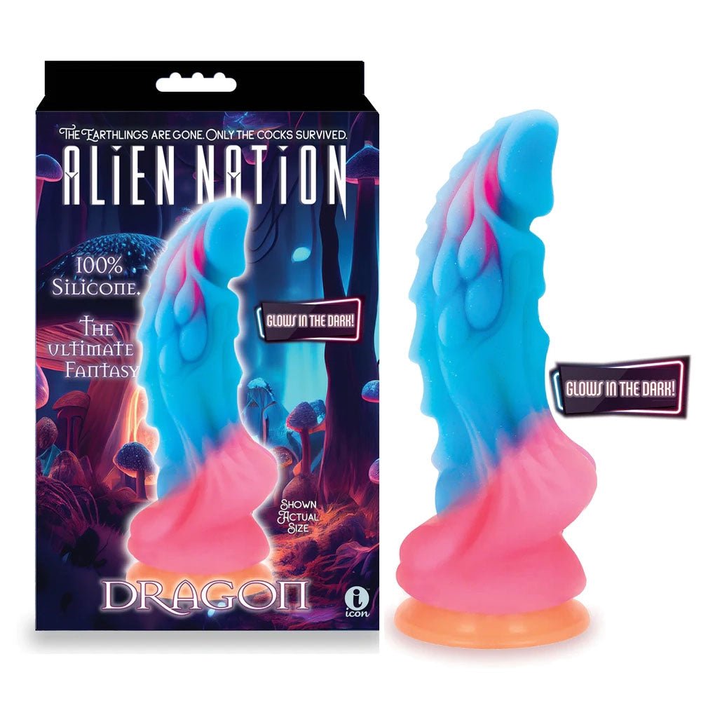 Alien Nation - Glow Dragon - Glow in Dark Rainbow 22.9 cm Fantasy Dong at NZ & Australia’s Mega Adult Toy Store