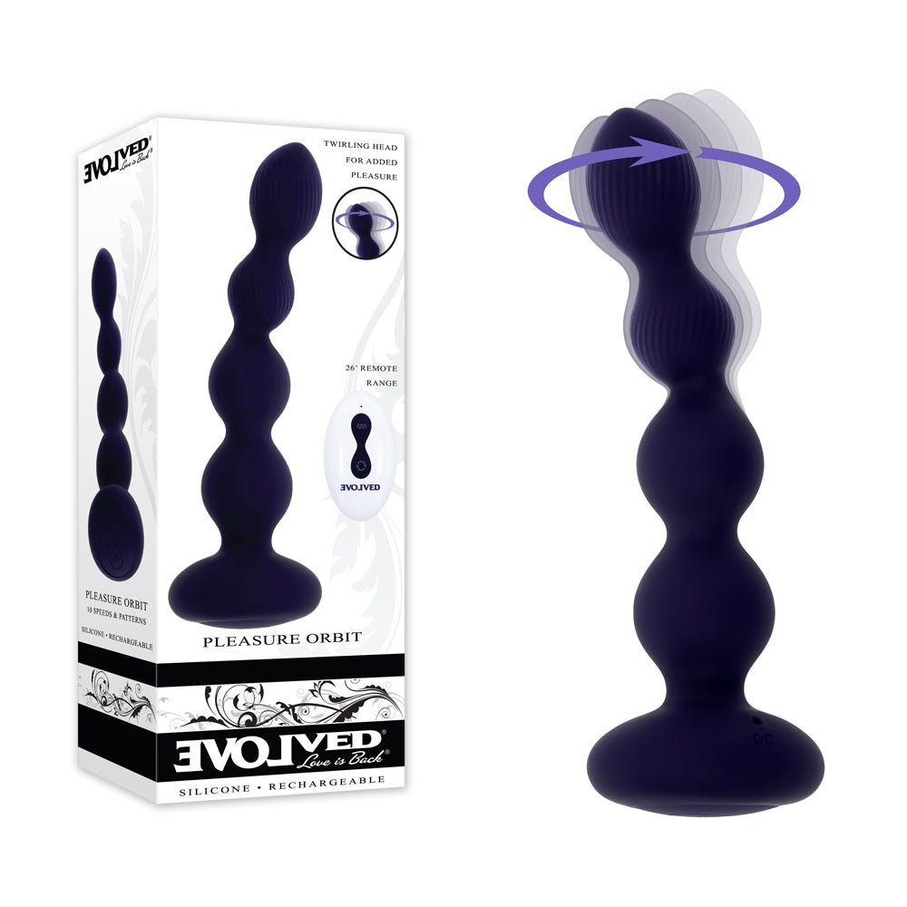 Evolved PLEASURE ORBIT - Navy 17.8 cm USB Rechargeable Twirling & Vibrating Anal Beads with Remote at NZ & Australia’s Mega Adult Toy Store